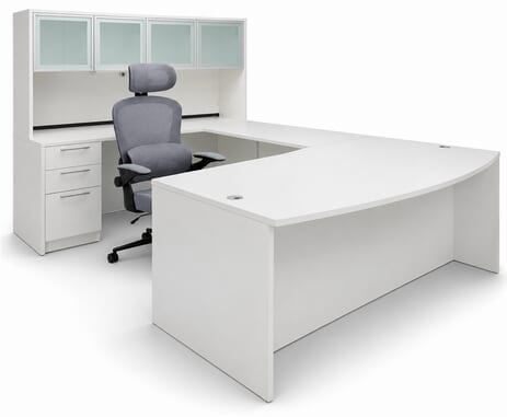 White U-Shaped Workstation w/Hutch