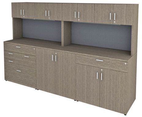 9' Custom Counter Height Workstation with Locking Storage Hutch and Tackboard