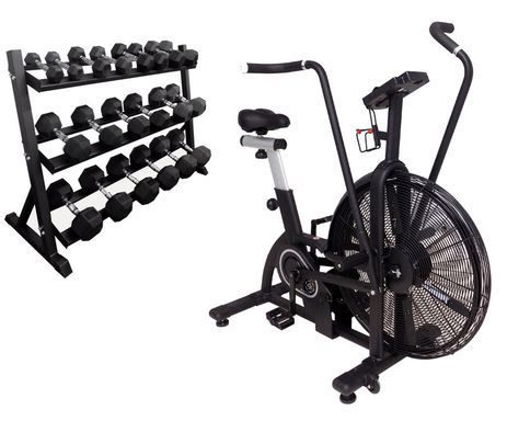 Total Fitness Set with 5-50 lb. Dumbbell Set w/ Storage Rack and Air Resistance Bike