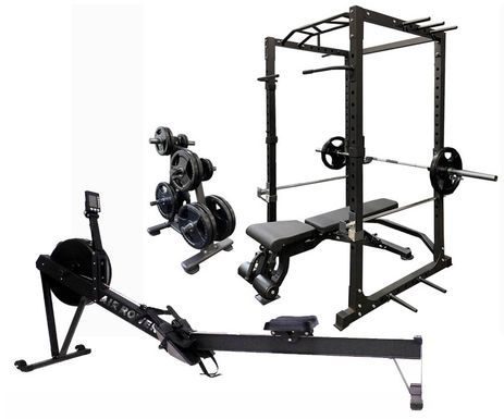 Complete Free Weight Set with Power Rack, Bench and Air Resistance Rower