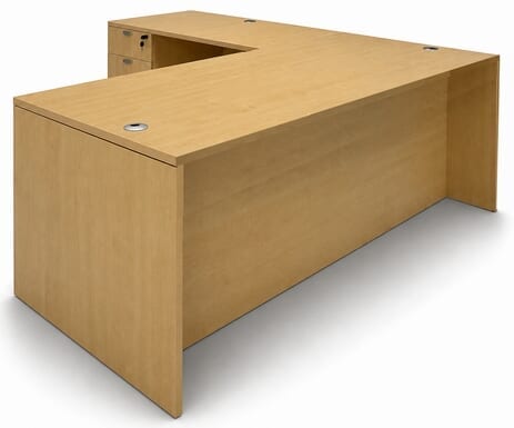 Maple L-Shaped Rectangular Executive Desk w/6 Drawers
