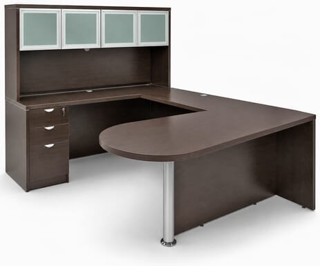 Mocha Peninsula U-Shaped Workstation w/Hutch