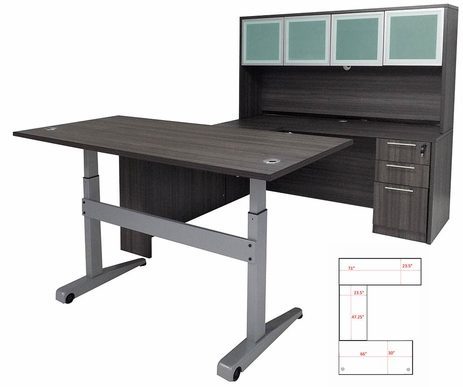 Pneumatic Lift Height Adjustable Managers U-Desk w/Hutch in Charcoal