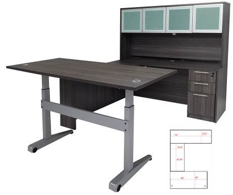 Pneumatic Lift Height Adjustable Managers U-Desk w/Hutch in Charcoal