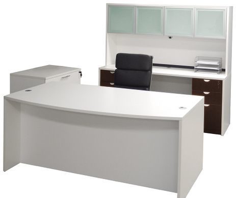 White & Woodgrain 4-Piece Office Furniture Set