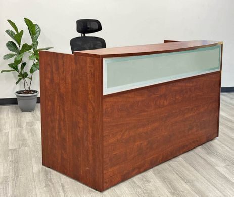 Rectangular Cherry Laminate Reception Desk w/Frosted Glass Panel