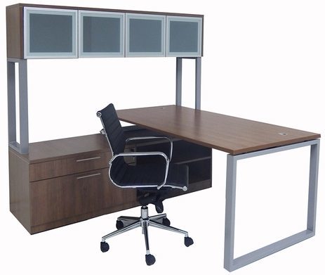 Executive Storage L-Desk w/Glass Door Hutch