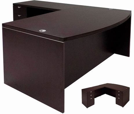 Mocha  L-Shaped Bow Front Conference Desk w/6 Drawers