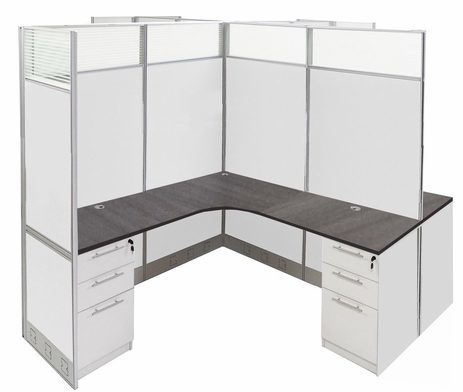 12'W x 12'D x 7'H White Laminate Washable Complete 4-Person Cluster Office Cubicle - Add-On Unit