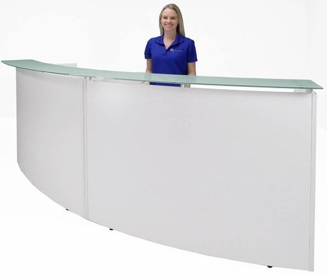2-Person Standing Height Curved Glass Top Reception Desk in White or Charcoal
