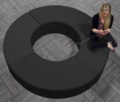 Black Leather Circular Powered USB Lounge Bench