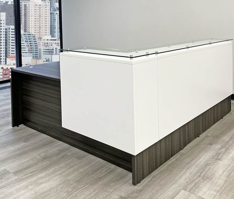 Emerge L-Shaped Glass Top Reception Desk with ADA Surface