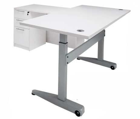 Pneumatic Lift Height Adjustable Managers L-Desk in White
