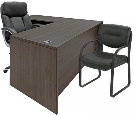 Office Desk & Chair Set for 8' x 8' Office - Charcoal Laminate