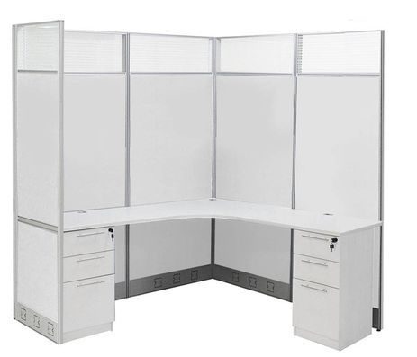 6' x 6' x 7'H White Laminate Washable Complete L-Shaped Office Cubicle w/Files - Add-On Unit