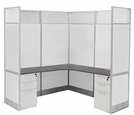 6' x 6' x 7'H White Laminate Washable Complete L-Shaped Office Cubicle w/Files - Starter Unit