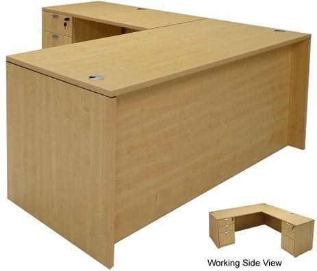 Maple L-Shaped Rectangular Managers Desk w/6 Drawers