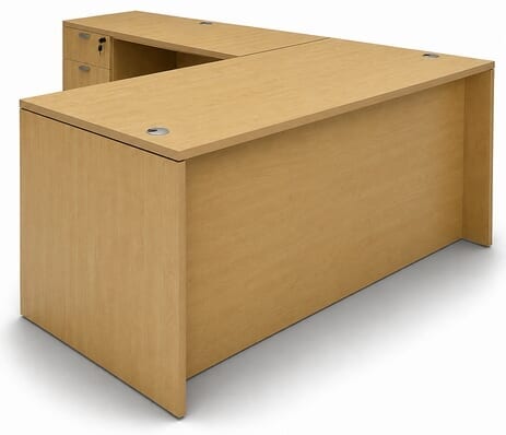 Maple L-Shaped Rectangular Managers Desk w/6 Drawers