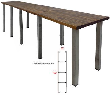 16' x 3' Standing Height Solid Wood Conference Table with Industrial Legs