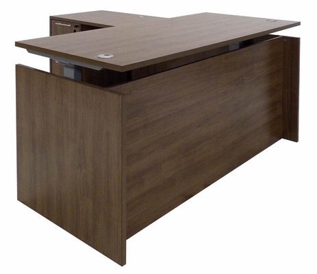  Modern Walnut Adjustable Height Manager's L-Shaped Desk