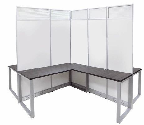 7'H TrendSpaces White Laminate Washable 4-Person L-Shaped Cluster Cubicle w/Glass