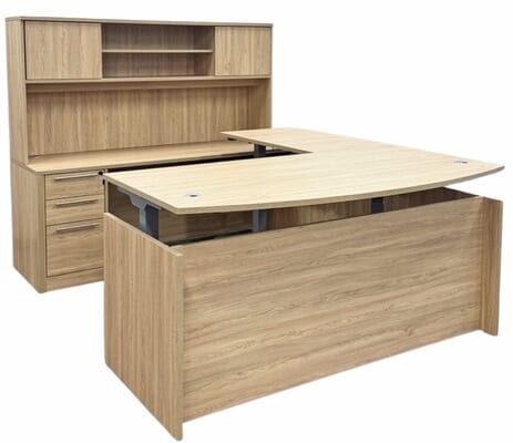 Beaumont Bow Front U-Shaped Desk, Height Adjustable L-Surface, 3 Drawers & Hutch - 71
