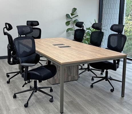 8' Contrasts Rustic Conference Table w/ 6 LineaForm Ergo Mesh Chairs Set