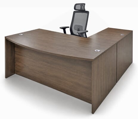 Modern Walnut L-Shaped Bow Front Conference Desk w/6 Drawers