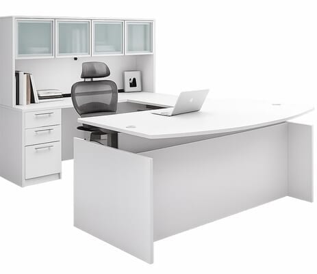 Enclosed Bow Front U-Shaped Desk with Hutch and Height Adjustable L-Surface
