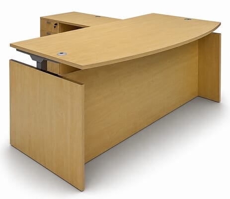 Maple Adjustable Height Bow Front L-Shaped Desk
