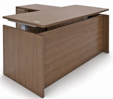  Modern Walnut Adjustable Height Manager's L-Shaped Desk