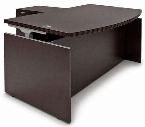 Mocha Adjustable Height Bow Front L-Shaped Desk