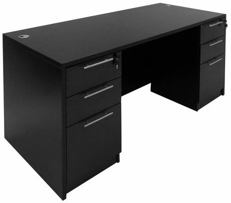 Black Rectangular Managers Desk w/6 Drawers