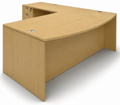 Maple L-Shaped Bow Front Conference Desk w/6 Drawers