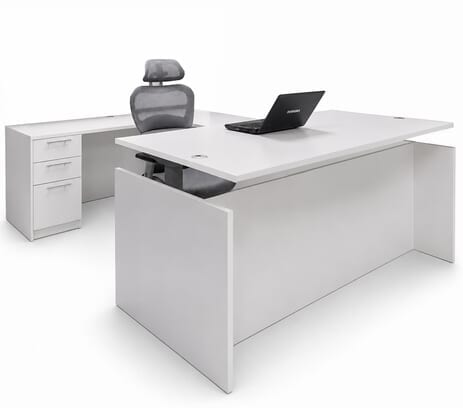 White Adjustable Height Rectangular Front U-Shaped Desk