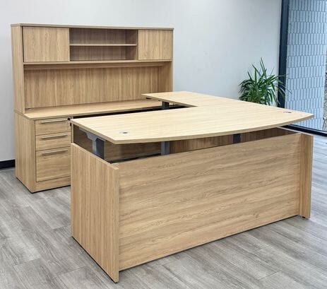 Beaumont Bow Front U-Shaped Desk with Hutch, Height Adjustable L-Surface, 3 Drawers & Hutch - 71