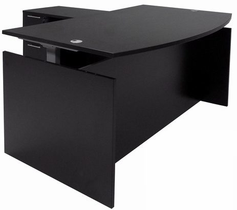Black Adjustable Height Bow Front L-Shaped Desk