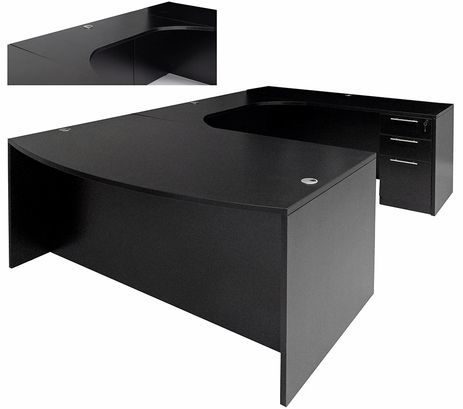 Black Conference U-Shaped Workstation w/Curved Bridge