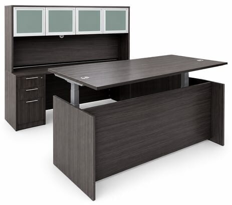 Charcoal Adjustable Height Rectangular Front U-Shaped Desk w/Hutch