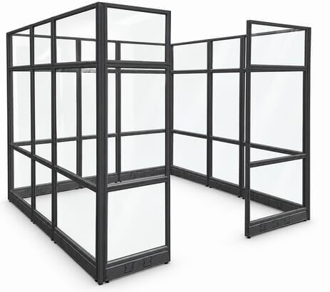 8' x 8' x 7'H Clear Glass Modular Office w/ Black Frame - Starter Cubicle