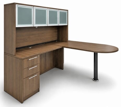 Modern Walnut Peninsula L-Shaped Desk w/Hutch