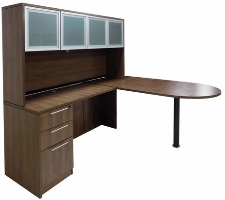 Modern Walnut Peninsula L-Shaped Desk w/Hutch