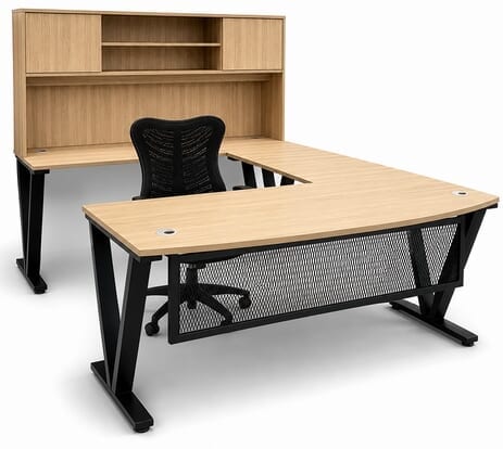 Beaumont Steel V-Leg Bow Front U-Shaped Desk with Hutch