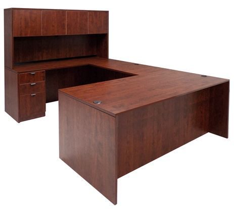 Cherry Laminate Straight Front U-Workstation w/Hutch