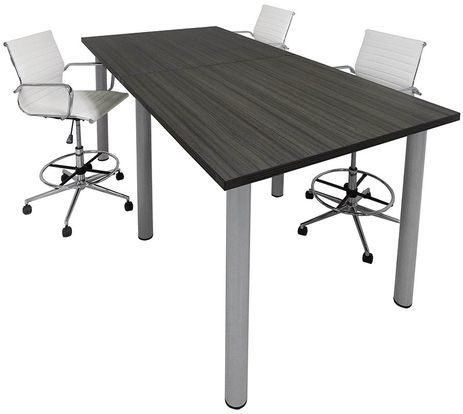 Standing Height Conference Tables w/Round Post Legs in White, Mocha, Maple, Black or Charcoal Top - 8' Length - See Other Sizes
