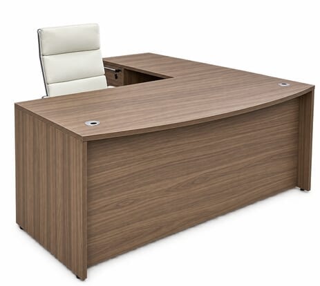Urban Walnut Bow Front L-Shaped Desk w/6 Drawers - 71