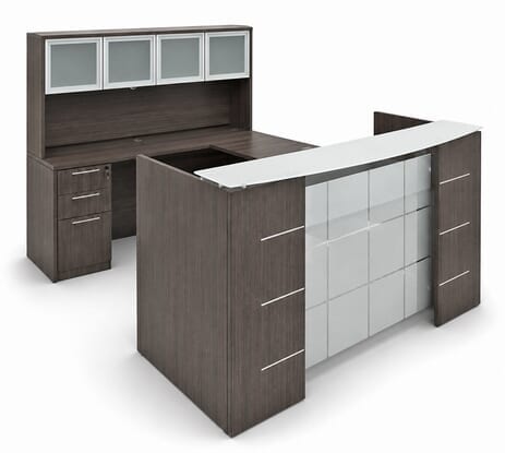 U-Shaped Glass Front Reception Desk w/Hutch