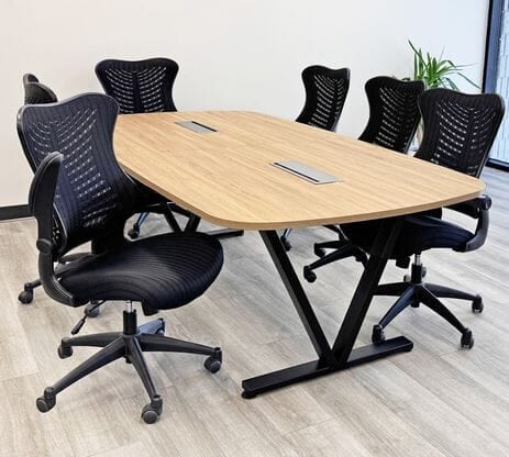 8' Beaumont Steel V-Leg Conference Table with 6 Black CurvForm Chairs Set