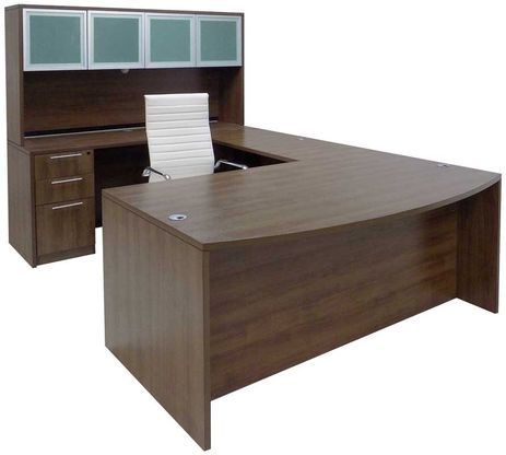 Modern Walnut Conference U-Shaped Workstation w/Hutch