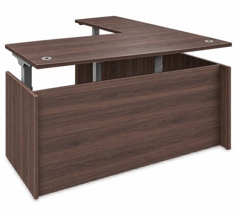 Columbia Walnut Fully Height Adjustable Managers L-Shaped Desk w/6 Drawers - 63